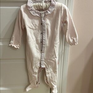 Jacadi Pink Checkered Baby Romper with Ruffle Neckline